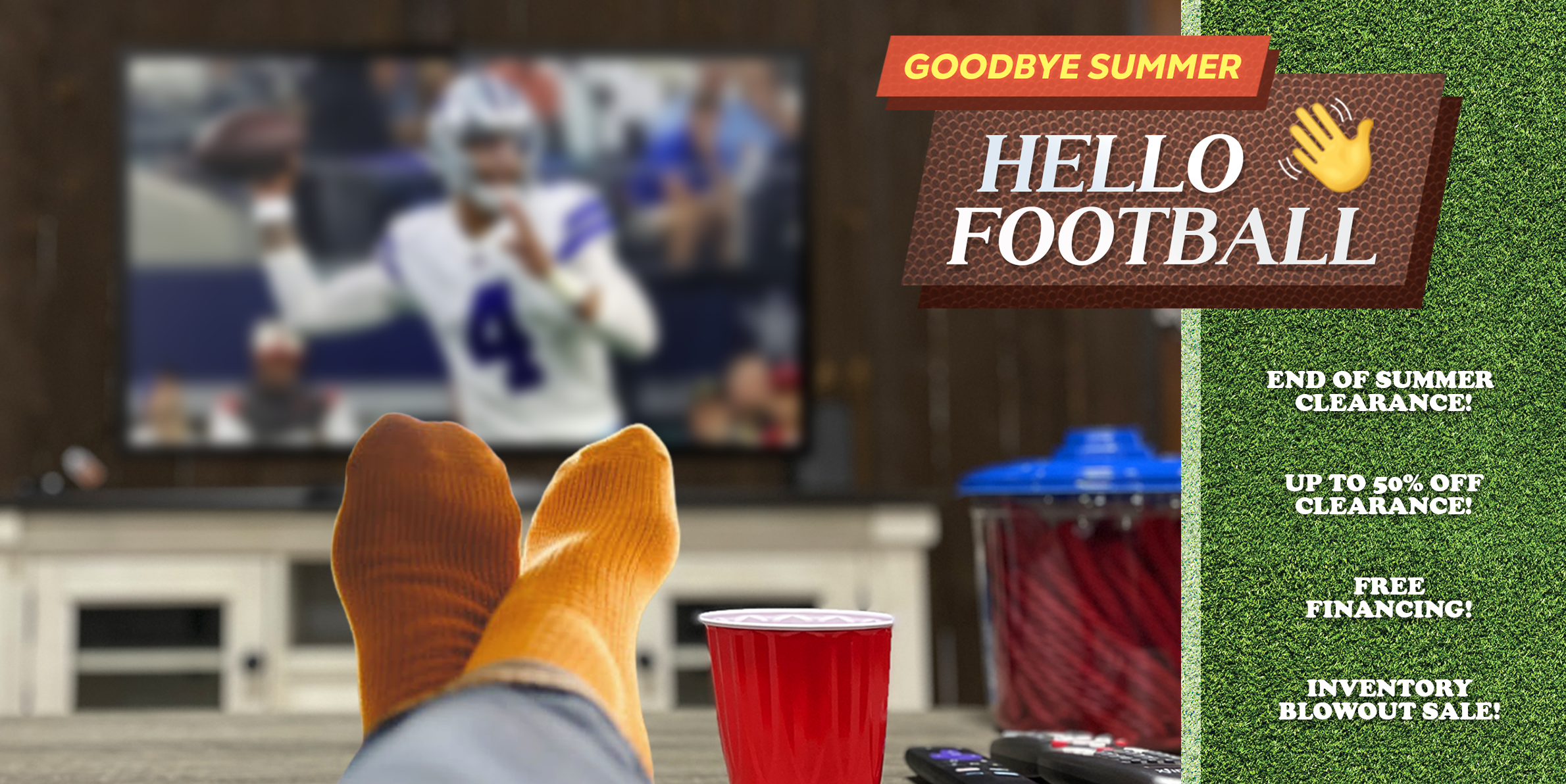 Goodbye Summer Hello Football Clearance Sale at The Furniture Shack in Portland